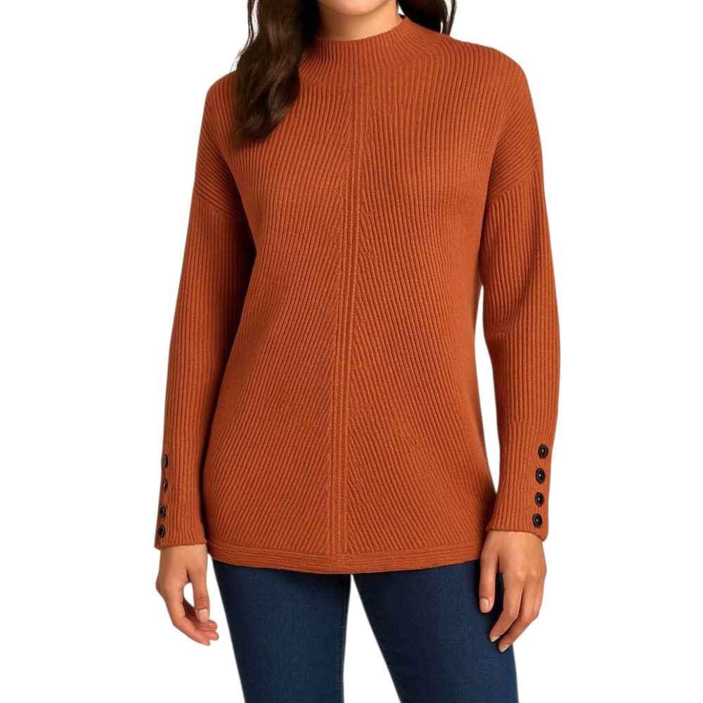 Violets & Roses Women's Orange Long Sleeve Crew Neck Button Cuff Sweater Size L